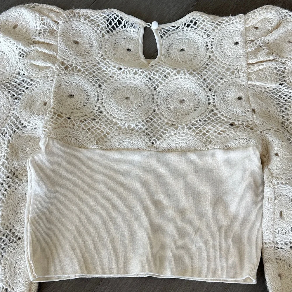 Zara Cream Lace Puff Sleeve Blouse
